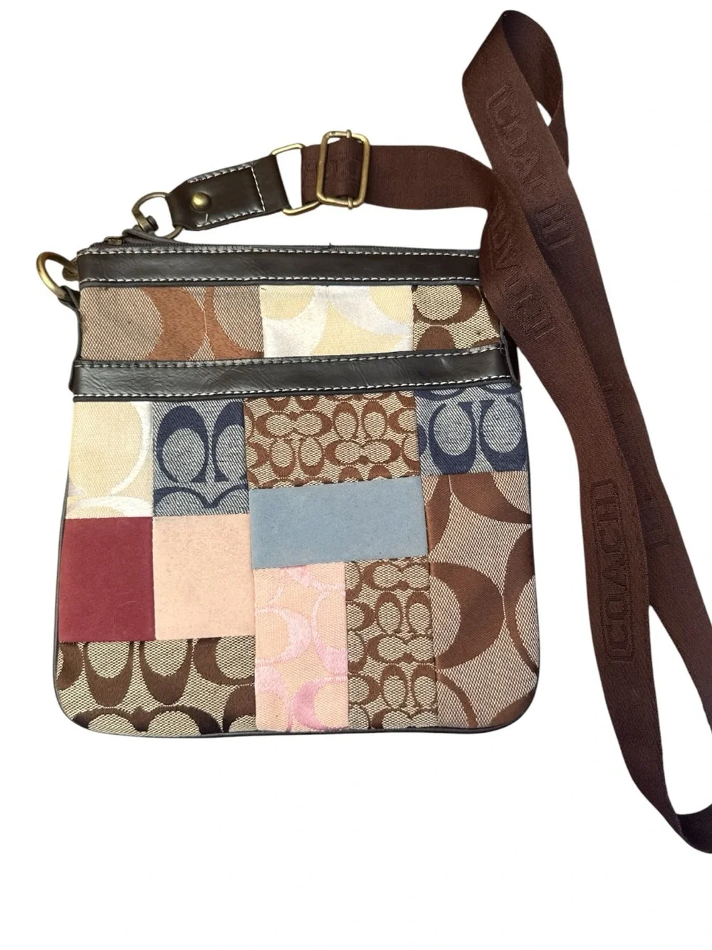 Coach Patchwork Crossbody Bag in Multi Brown and Pink